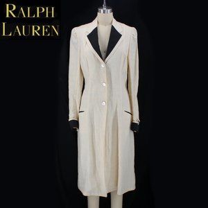 VTG Ralph Lauren Linen Victorian Walking Coat Puff Sleeve MOP Buttons Long 6